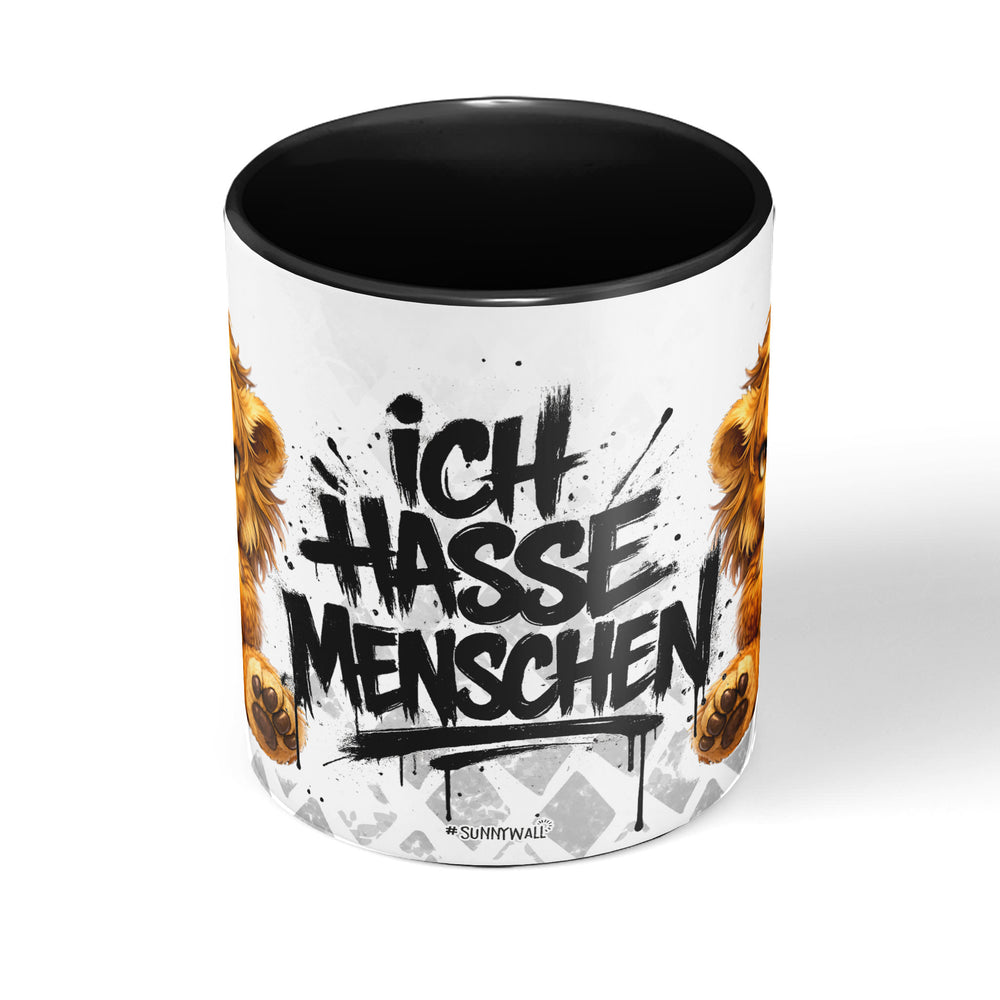 Löwe Ich hasse Menschen Tasse Schwarz Produktbild