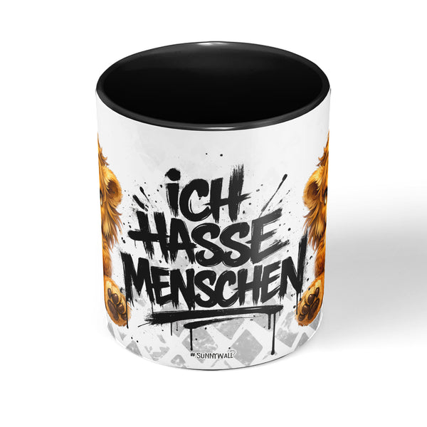 Löwe Ich hasse Menschen Tasse Schwarz Mitte