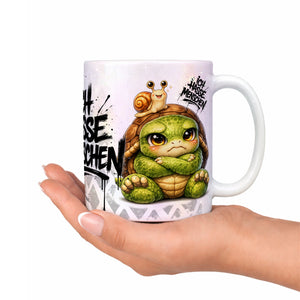 Schildkröte mit Schnecke Ich hasse Menschen Tasse Perlmutt Deko