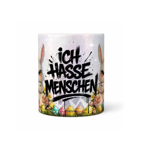 Osterhase Ich hasse Menschen Tasse Perlmutt Seite