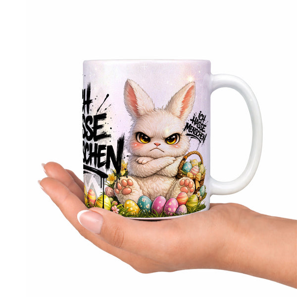 Osterhase Ich hasse Menschen Tasse Perlmutt Dekoration