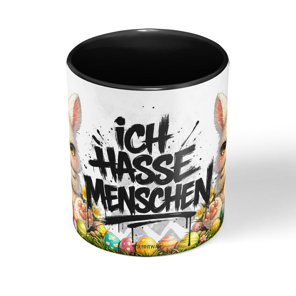 Osterhase Ich hasse Menschen Tasse Schwarz Seitenansicht