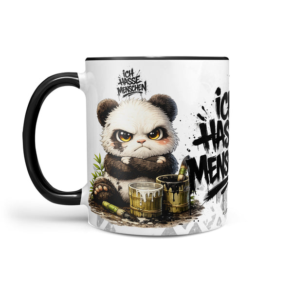Panda Ich hasse Menschen Tasse Schwarz Links