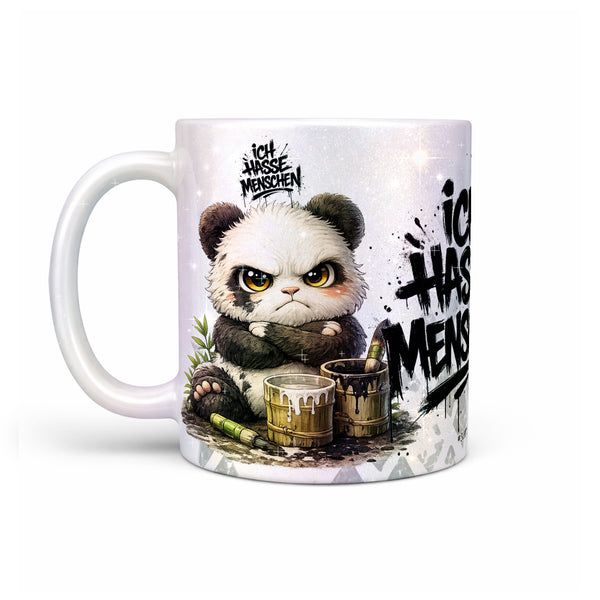 Panda Ich hasse Menschen Tasse Perlmutt Links