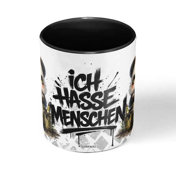 Panda Ich hasse Menschen Tasse Schwarz Seitenansicht