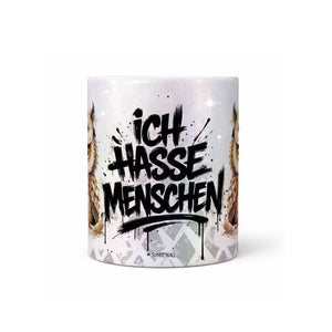 Eule Ich hasse Menschen Tasse Kaffeetasse Perlmutt Mitte
