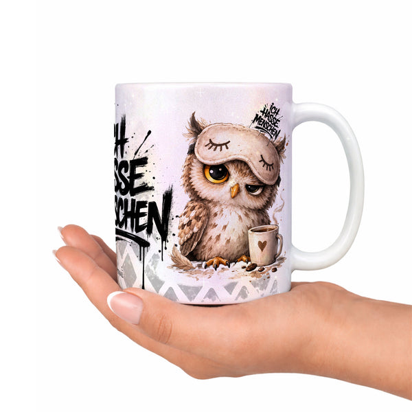 Eule Ich hasse Menschen Tasse Kaffeetasse Perlmutt Deko