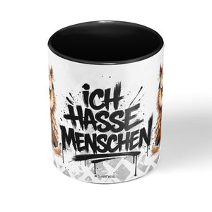Eule Ich hasse Menschen Tasse Kaffeetasse Schwarz Seite
