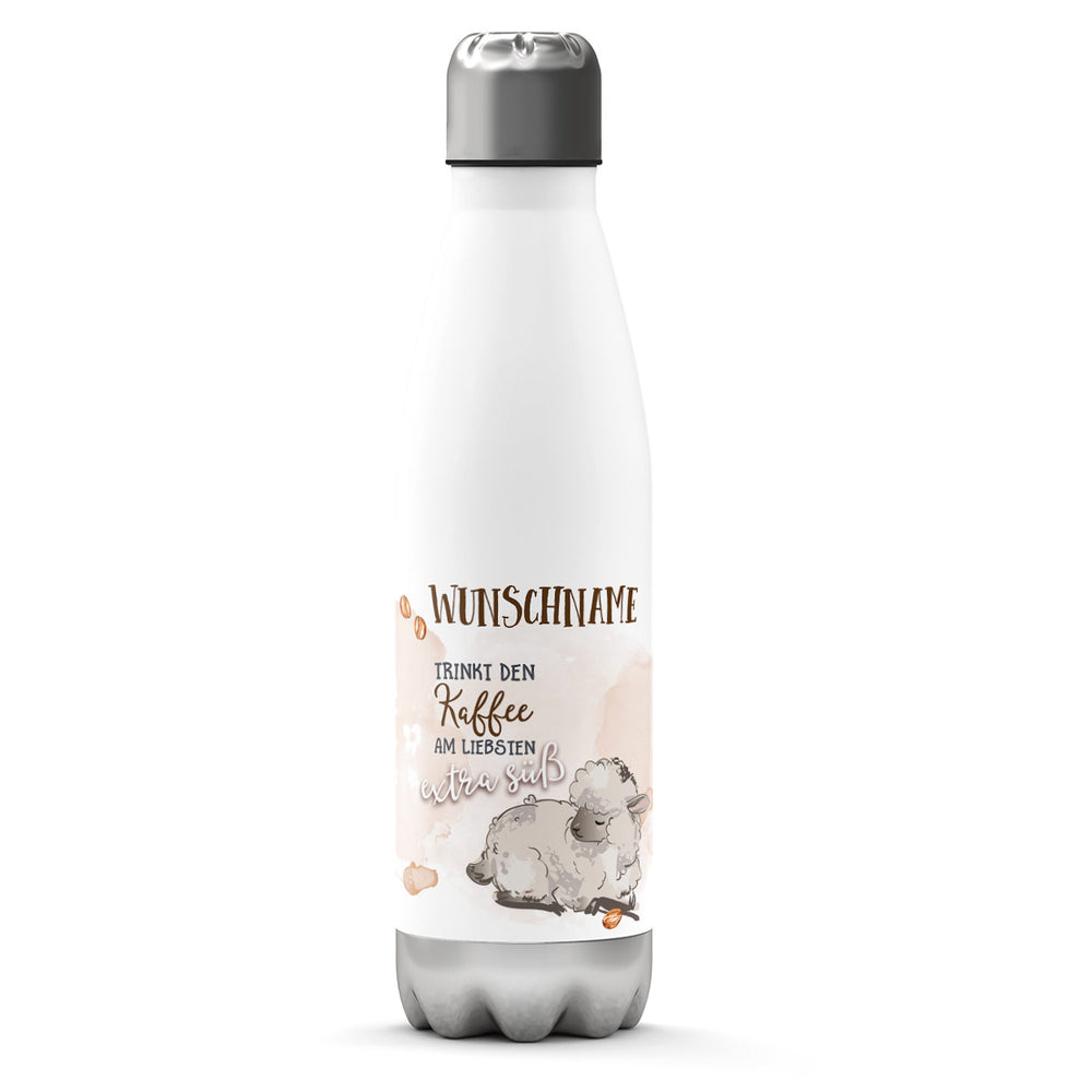 Thermosflasche 500 ml – Extra süßes Schaf & Kaffee mit Wunschname - Sunnywall - Individualität trifft Design