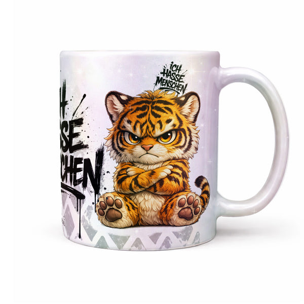 Tiger Ich hasse Menschen Tasse Perlmutt Produktbild