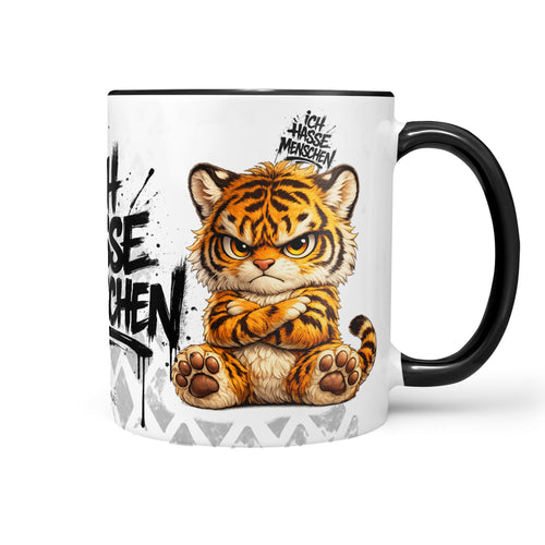 Tiger Ich hasse Menschen Tasse Schwarz Produktbild