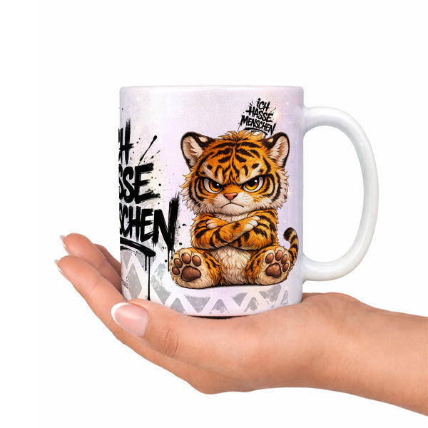 Tiger Ich hasse Menschen Tasse Perlmutt Deko