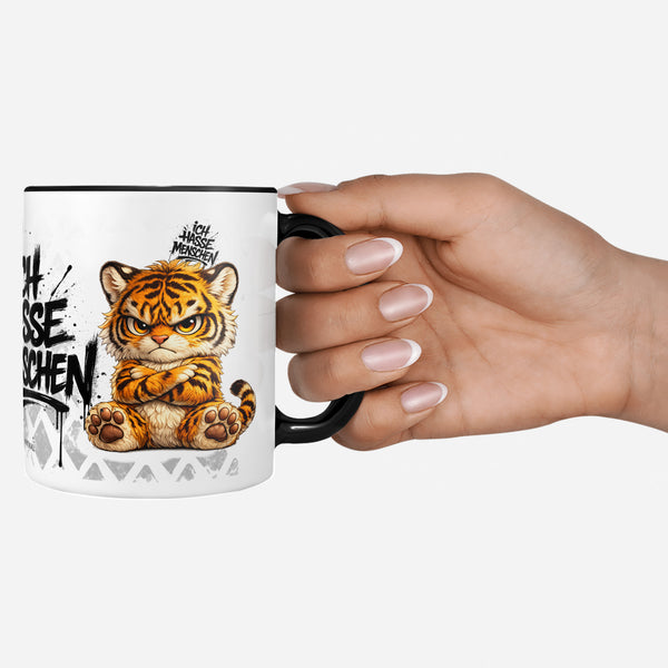 Tiger Ich hasse Menschen Tasse Schwarz Deko