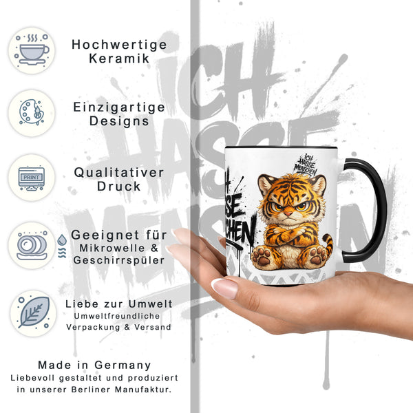 Tiger Ich hasse Menschen Tasse Schwarz Datenblatt
