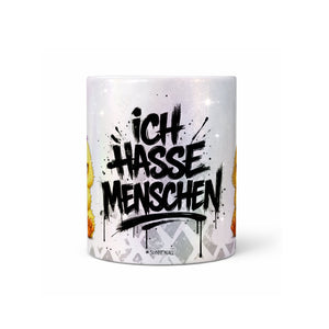 Küken mit Punk Ich hasse Menschen Tasse Perlmutt Seitenansicht