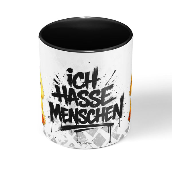 Küken mit Punk Ich hasse Menschen Tasse Schwarz Seitenansicht