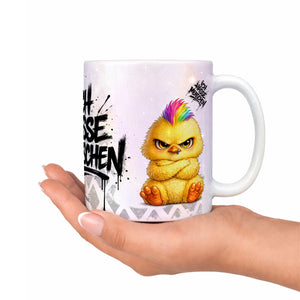 Küken mit Punk Ich hasse Menschen Tasse Perlmutt Deko