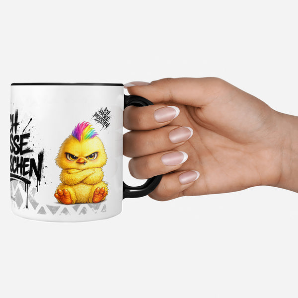Küken mit Punk Ich hasse Menschen Tasse Schwarz Deko