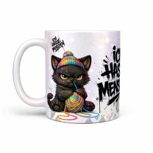 Katze mit Wollknäuel Ich hasse Menschen Tasse Perlmutt Links