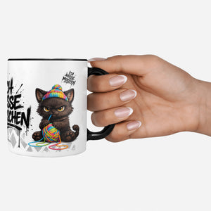 Katze mit Wollknäuel Ich hasse Menschen Tasse Schwarz Deko