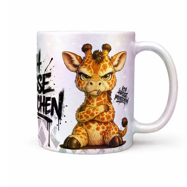 Giraffe Tasse Ich hasse Menschen perlmutt Produktbild Kaffeetasse