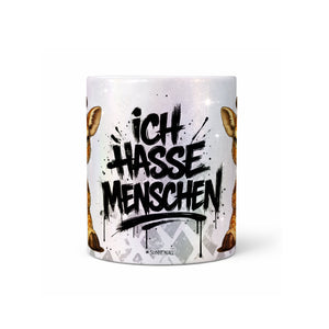 Giraffe Tasse Ich hasse Menschen perlmutt Produktbild Kaffeetasse mittig