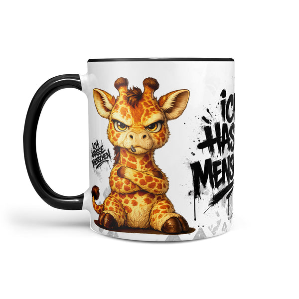 Giraffe Tasse Ich hasse Menschen Schwarz Produktbild Kaffeetasse linke Seite
