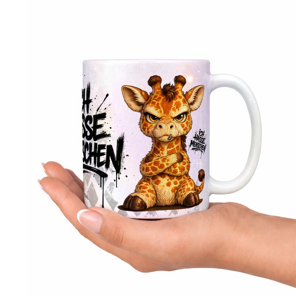 Giraffe Tasse Ich hasse Menschen perlmutt Produktbild Kaffeetasse deko