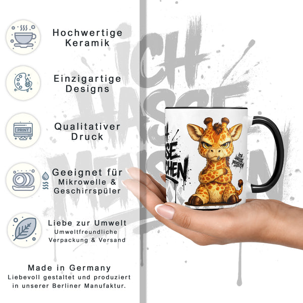 Giraffe Tasse Ich hasse Menschen Schwarz Produktbild Kaffeetasse Datenblatt
