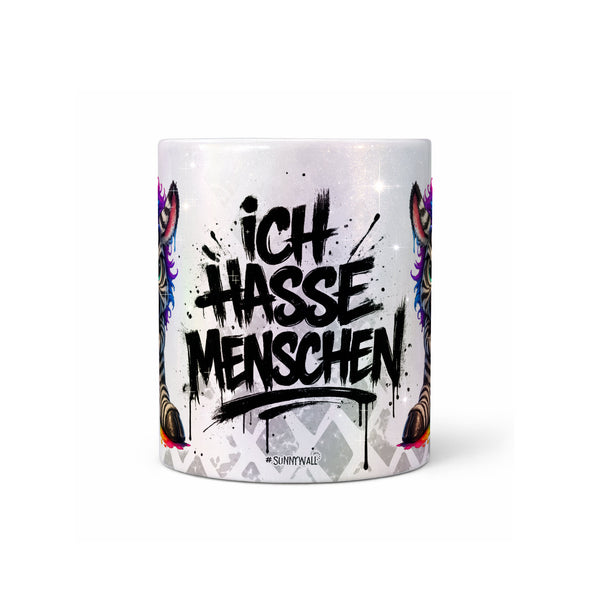 Zebra Tasse Ich hasse Menschen perlmutt Produktbild Kaffeetasse mittig