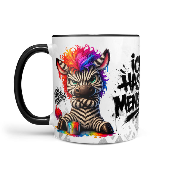 Zebra Tasse Ich hasse Menschen Schwarz Produktbild Kaffeetasse linke Seite