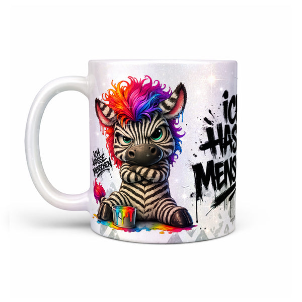 Zebra Tasse Ich hasse Menschen perlmutt Produktbild Kaffeetasse linke Seite
