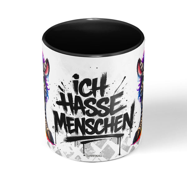 Zebra Tasse Ich hasse Menschen Schwarz Produktbild Kaffeetasse mittig