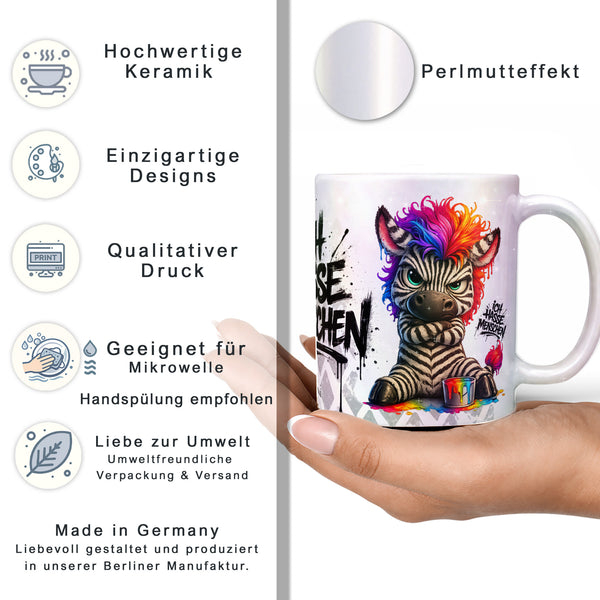 Zebra Tasse Ich hasse Menschen perlmutt Produktbild Kaffeetasse Datenblatt