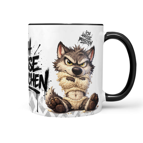 Wolf Tasse Ich hasse Menschen Schwarz Produktbild Kaffeetasse