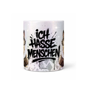 Wolf Tasse Ich hasse Menschen perlmutt Produktbild Kaffeetasse mittig