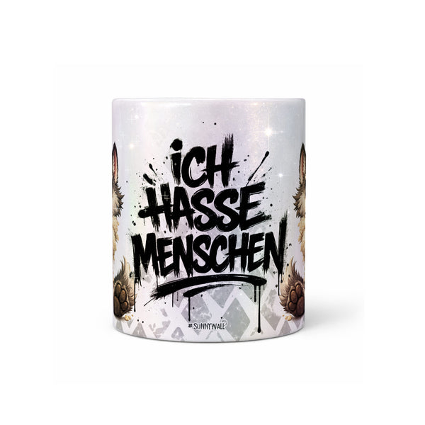 Wolf Tasse Ich hasse Menschen perlmutt Produktbild Kaffeetasse mittig