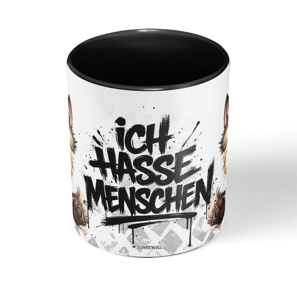 Wolf Tasse Ich hasse Menschen Schwarz Produktbild Kaffeetasse mittig