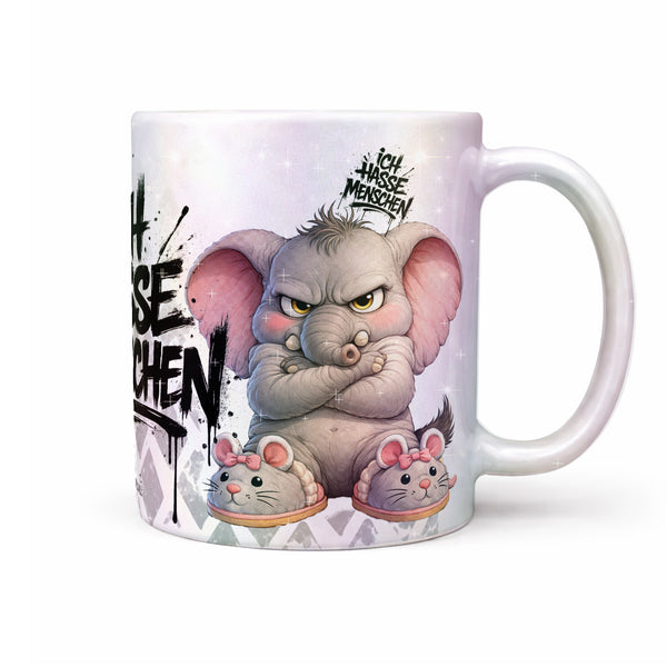 Elefant Tasse Ich hasse Menschen perlmutt Produktbild Kaffeetasse