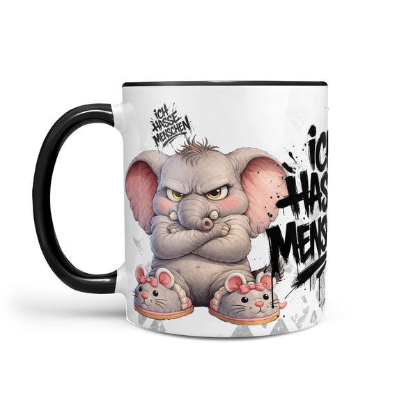 Elefant Tasse Ich hasse Menschen Schwarz Produktbild Kaffeetasse linke Seite