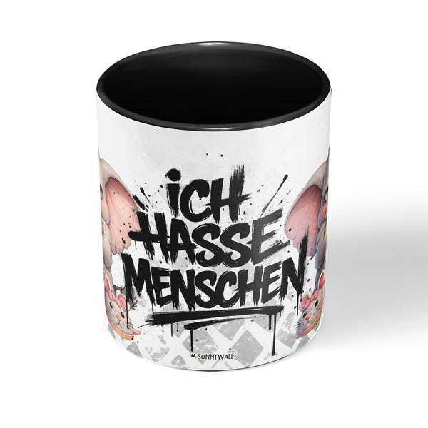 Elefant Tasse Ich hasse Menschen Schwarz Produktbild Kaffeetasse mittig