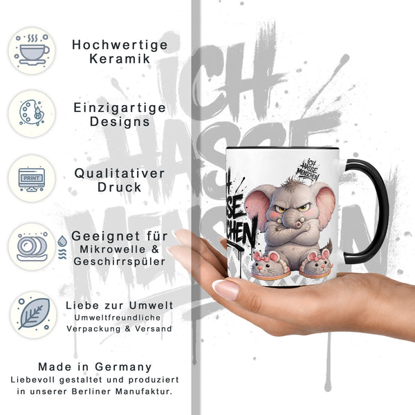 Elefant Tasse Ich hasse Menschen Schwarz Produktbild Kaffeetasse Datenblatt