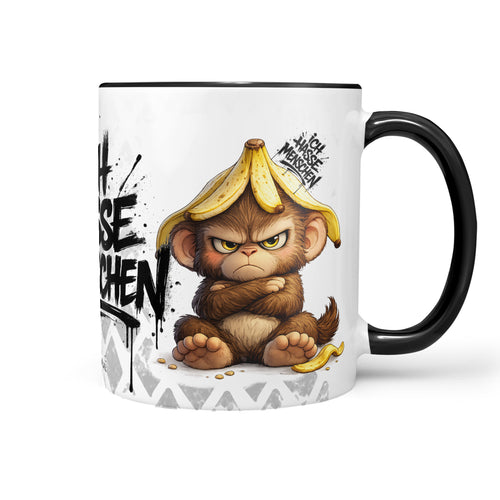Affe Tasse Ich hasse Menschen Kaffeetasse Schwarz Produktbild