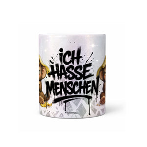Affe Tasse Ich hasse Menschen Kaffeetasse perlmutt Produktbild mittig
