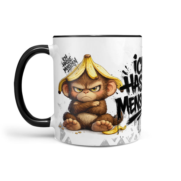 Affe Tasse Ich hasse Menschen Kaffeetasse Schwarz Produktbild linke Seite