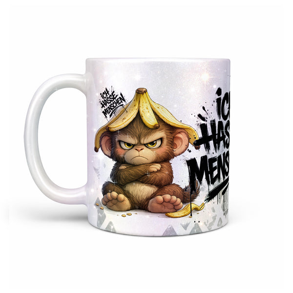 Affe Tasse Ich hasse Menschen Kaffeetasse perlmutt Produktbild linke Seite
