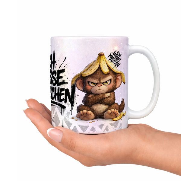 Affe Tasse Ich hasse Menschen Kaffeetasse perlmutt Produktbild deko