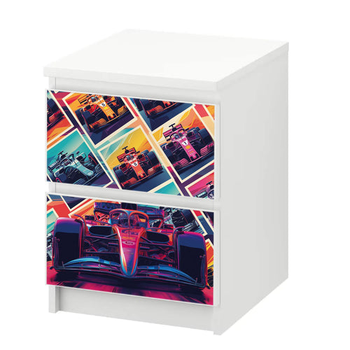 Möbelfolie passend für IKEA Malm Kommode Rennwagen Formel 1 modern Schrankfolie - Sunnywall - Individualität trifft Design