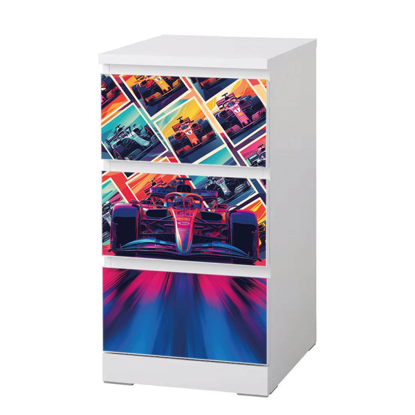 Möbelfolie passend für IKEA Malm Kommode Rennwagen Formel 1 modern Schrankfolie - Sunnywall - Individualität trifft Design