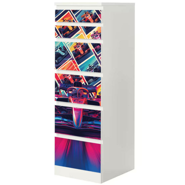 Möbelfolie passend für IKEA Malm Kommode Rennwagen Formel 1 modern Schrankfolie - Sunnywall - Individualität trifft Design